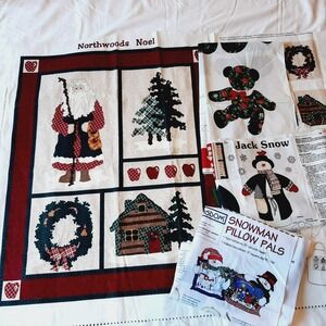 Lot of 5 Christmas Fabric Panels to Sew Wall Hanging Teddy Bear Snowman Pillows